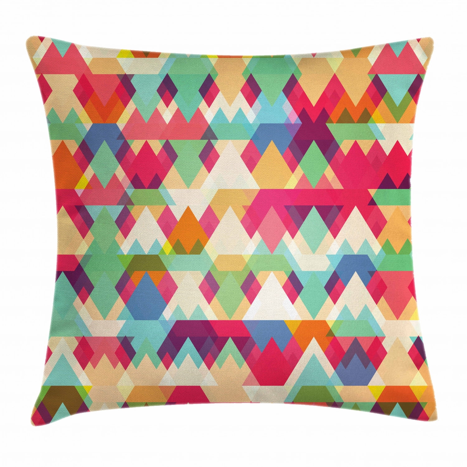 Indie Throw Pillow Cushion Cover, Abstract Vibrant Colorful Triangles