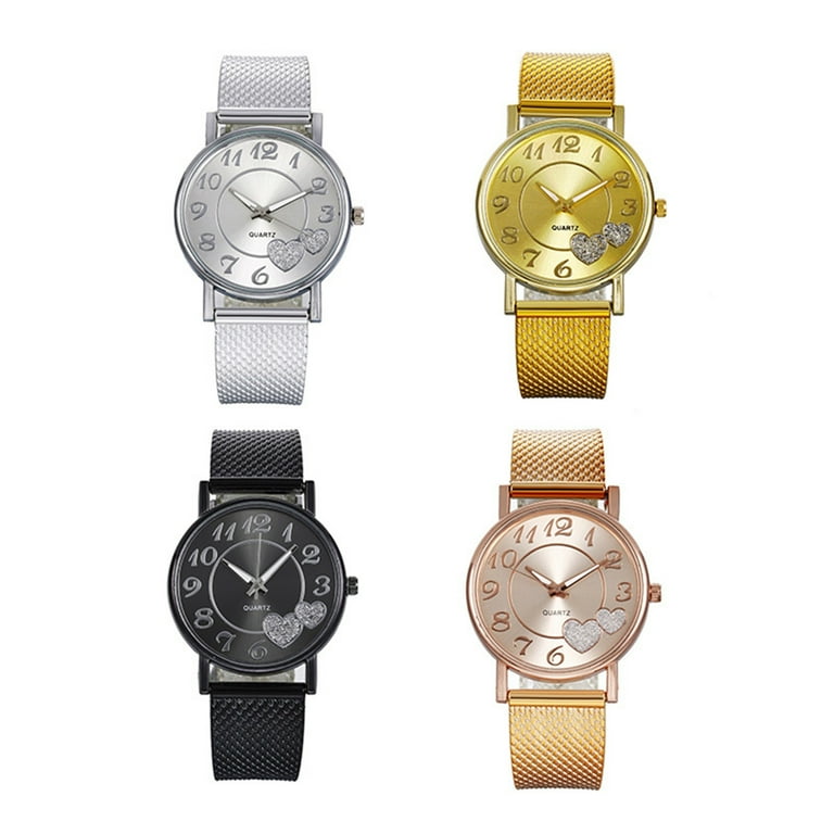 Women s Rose Gold Watches Heart Diamond Quartz Movement Girls Ladies Wristwatch Big Face Mesh Belt Watch Valentines Day Gifts Women s Wrist Watches