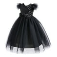thumbnail image 3 of 5T Little Girls Princess Dress Party Dress Formal Prom Dress 6T Little Girls Fly Fluffy Sleeve Shinning Sequins Mesh Stitching Princess Dress Prom TuTu Dress Black, 3 of 8