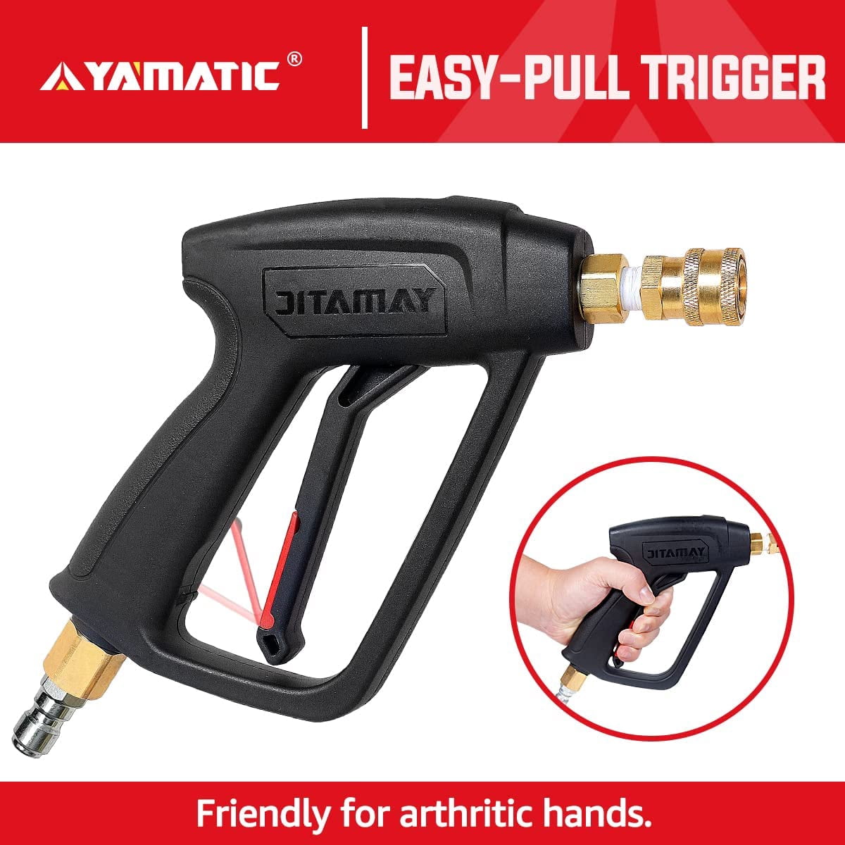 YAMATIC Short Pressure Washer Gun with Foam Cannon, 4000 PSI, M22-14mm & M22-15mm Adapters, Quick Connect
