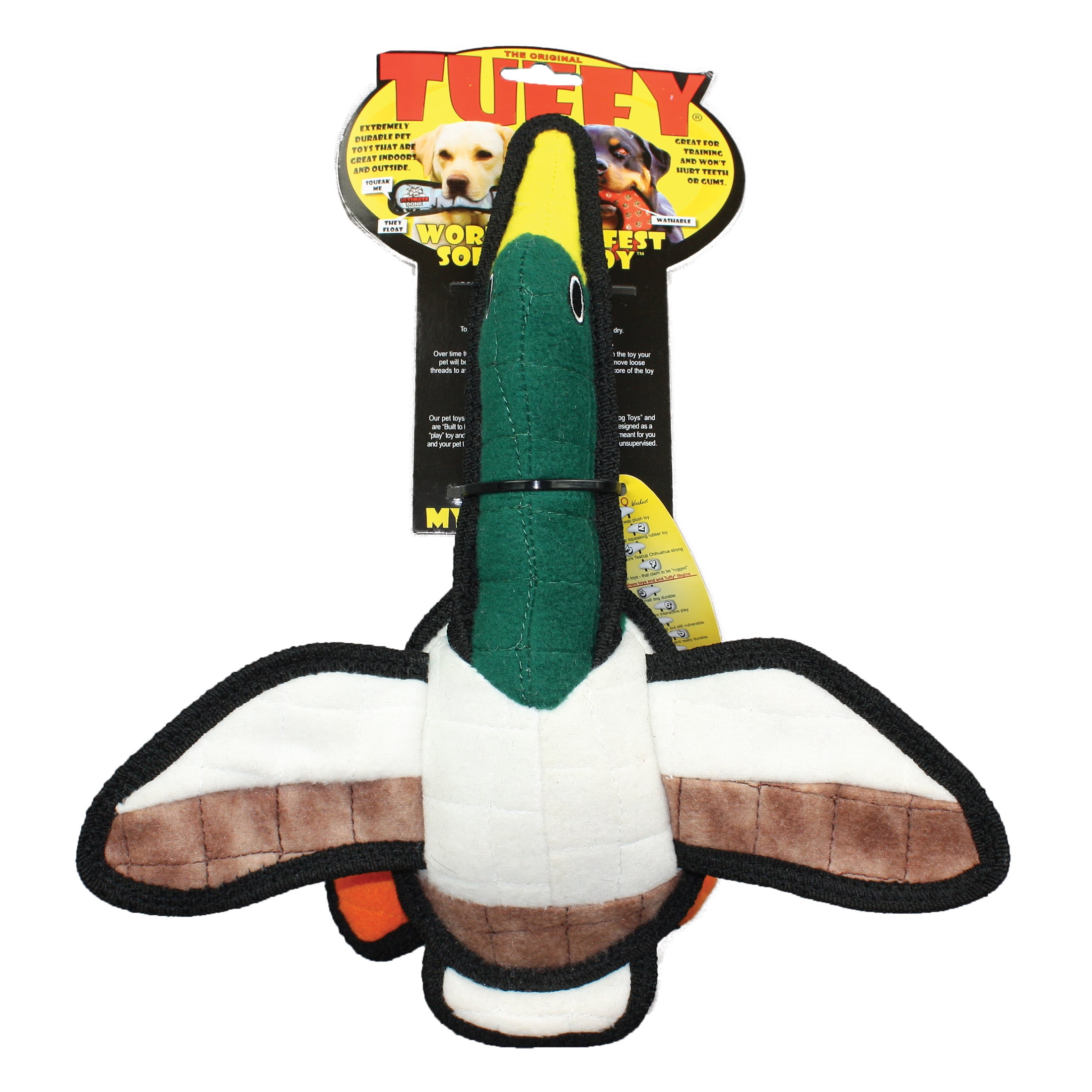 TUFFY Jr Barnyard Duck Durable Plush Squeaky Dog Toy, 2 Pack