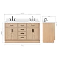 thumbnail image 6 of ARIEL Hepburn 60" Inch Oak Double Bathroom Vanity with Sink, Carrara White Quartz Countertop 1.5 inch Edge and backsplash, Soft Closing Door and Drawer, Matte Black, 6 of 10