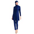 thumbnail image 1 of Traje de baño conservador musulmán para mujer, conjunto de 3 piezas, traje de baño de manga larga con cuello redondo, Top, pantalones, pañuelo para la cabeza, gorro, traje de baño de playa Burkinis, 1 of 5