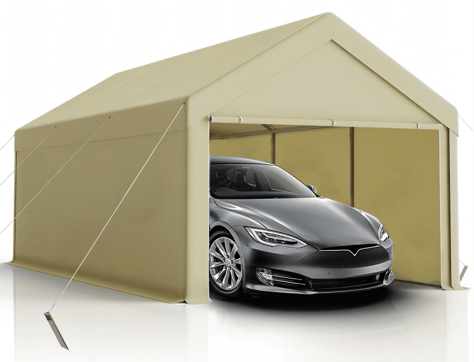 Gaildon W10xL20Ft Heavy Duty Steel Carport Portable Garage with Removable Sidewalls, Waterproof&Anti-Sunburn&Adjustable Height,Beige