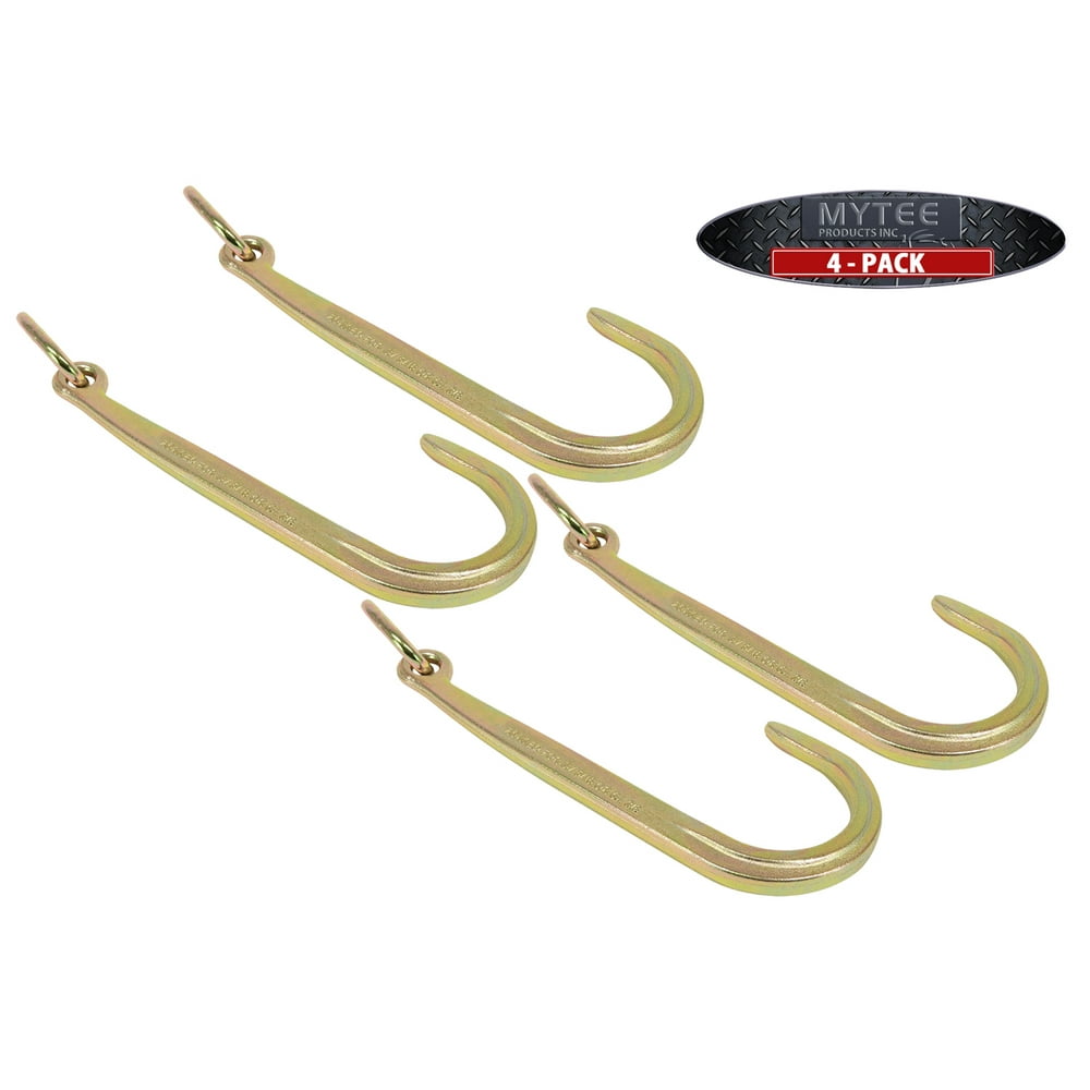 (4 Pack) 15" Inch J Hook Heavy Duty Grade G70 Tow Axle Strap Wrecker