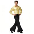 thumbnail image 3 of Men Shiny Metallic Shirt and Flared Pants Set, 70s Disco Outfit, Long Sleeve Button‑Down Shirt and Bell Bottom Trousers for Halloween Cosplay Theme Party, 3 of 5