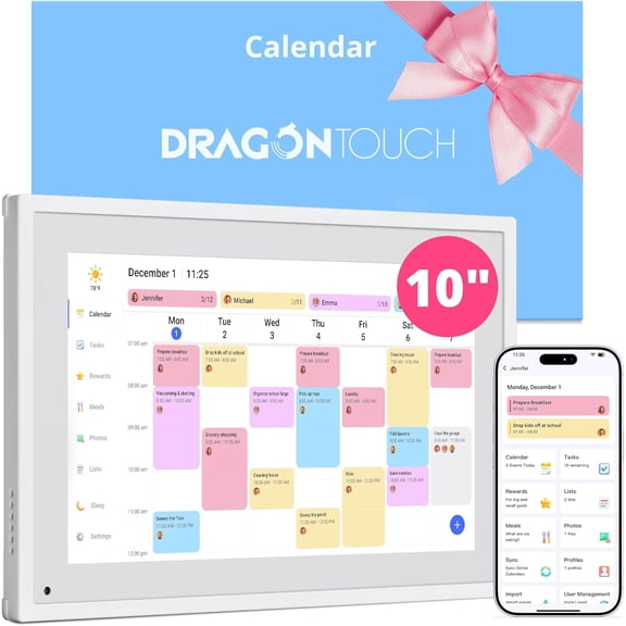 Dragon Touch 10" Digital Calendar with Chore Chart 1080P FHD Interactive Touchscreen, Smart Family Scheduler, Best Gift on Father's Day