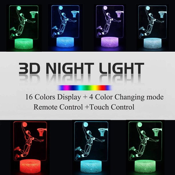 3D LED Nuit Lampe Basketball Optiques Illusion Déco Lumières Décoration Veilleuse 16 Couleurs Change Alimentation USB Enfants Cadeau Pour Bébé Décoration Intérieure Anniversaire Cadeaux Jouet