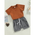 thumbnail image 3 of xiaxaixu Toddler Boys Summer Outfit Sets Short Sleeve O Neck Tops + Solid Color Drawstring Shorts, 3 of 9