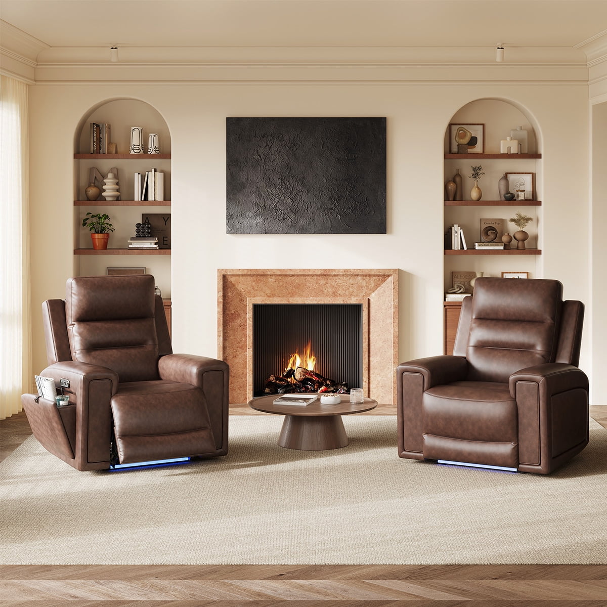 COLAMY Electric Power Recliner Chair with Triple Motor, Adjustable Power Headrest and Lumbar Support, Heavy Duty Home Theater Seating with LED, USB Type-C Ports, Storage, Dark Brown