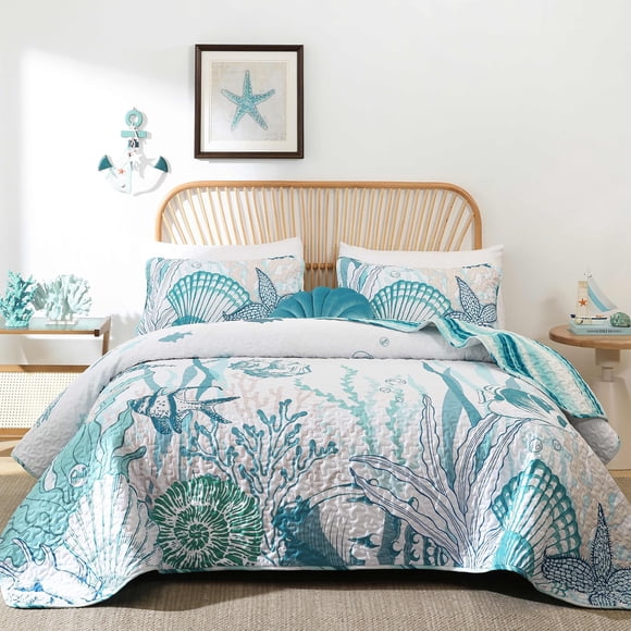 Juego de cama Djoymock Queen, 244 x 229 cm, edredón costero de microfibra