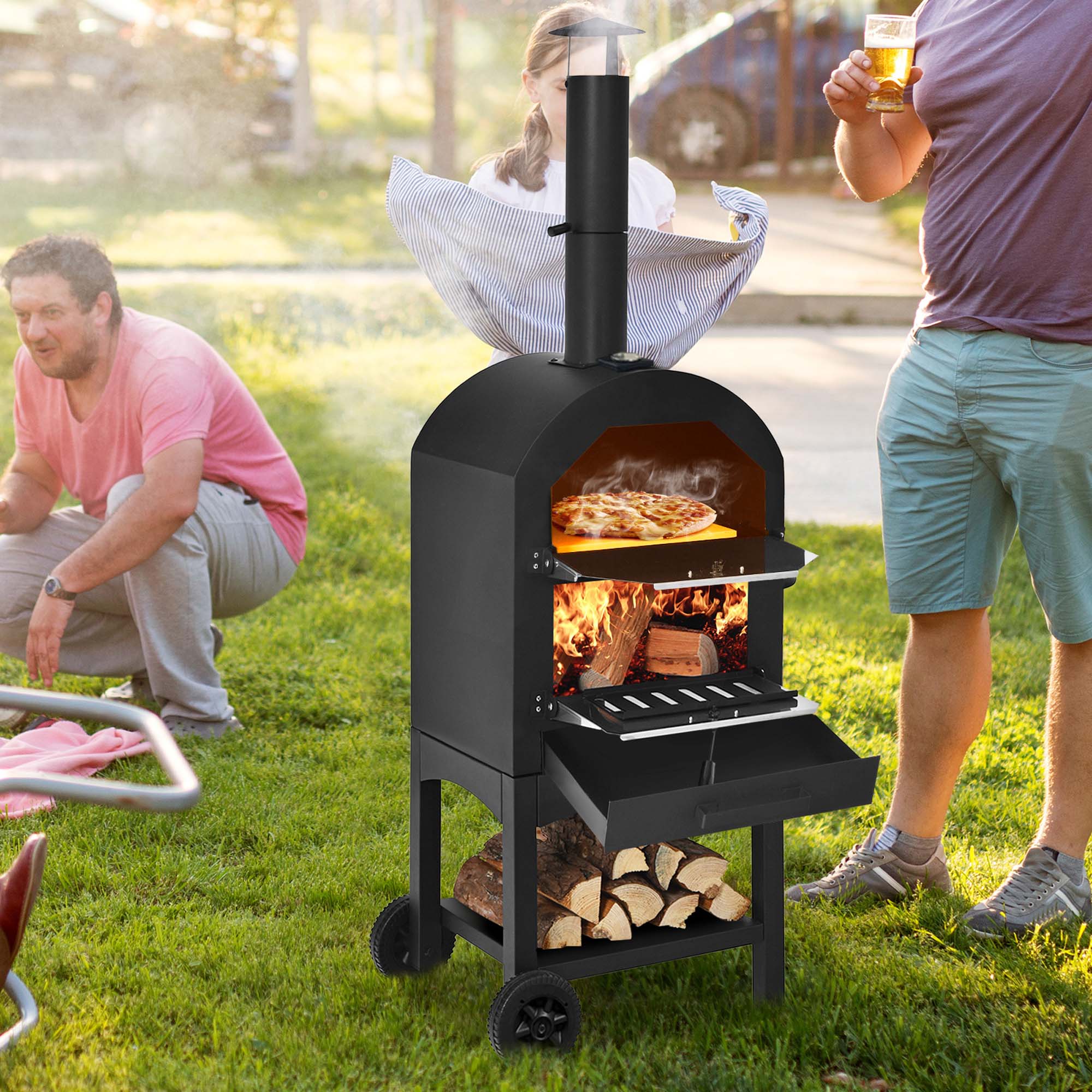 Costway Outdoor Pizza Oven Wood Fire Pizza Maker Grill w/ Pizza Stone & Waterproof Cover - image 4 of 10
