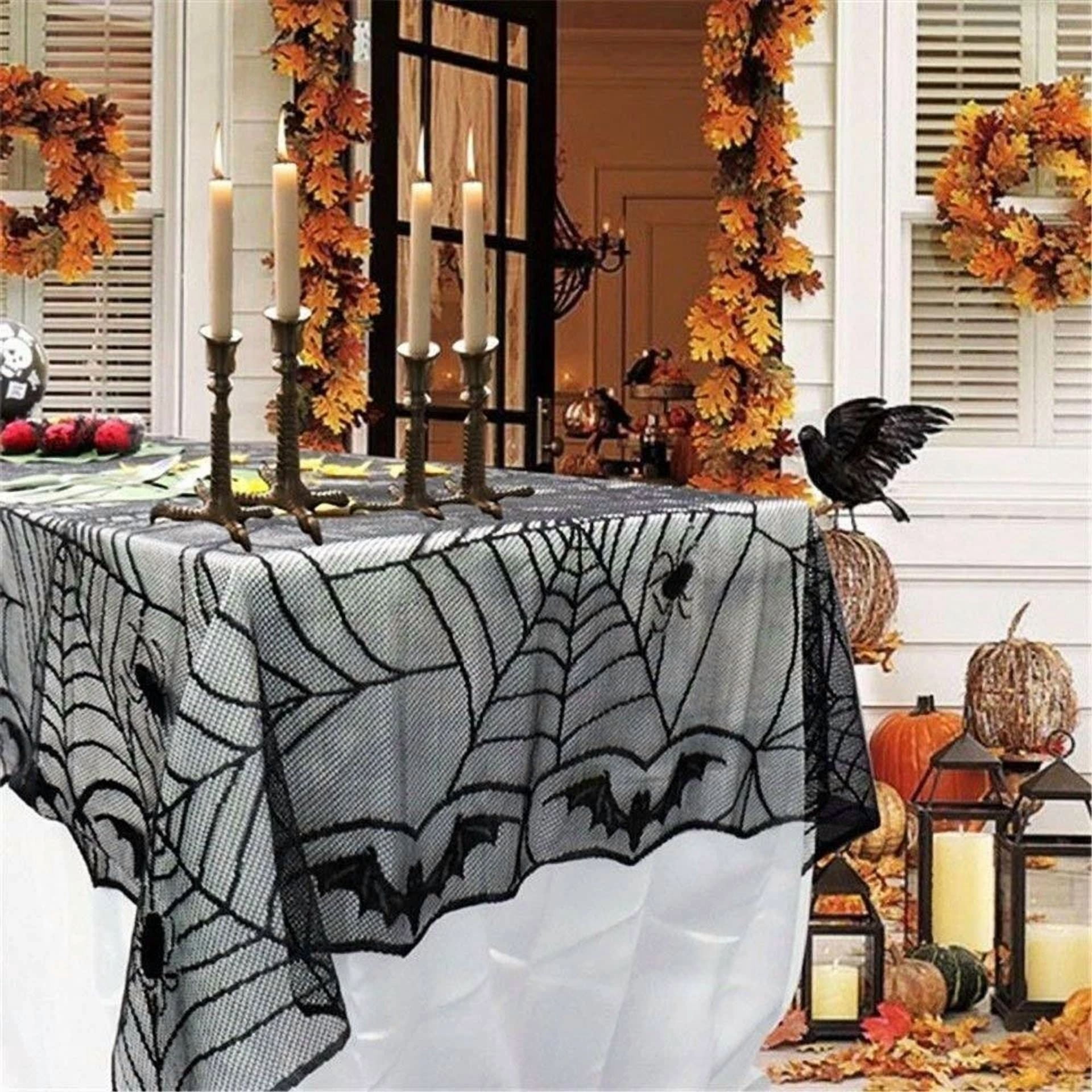 BUTTERFLY- Halloween Haunted House Black Lace Web Tablecloth Table Cloth Party Decoration