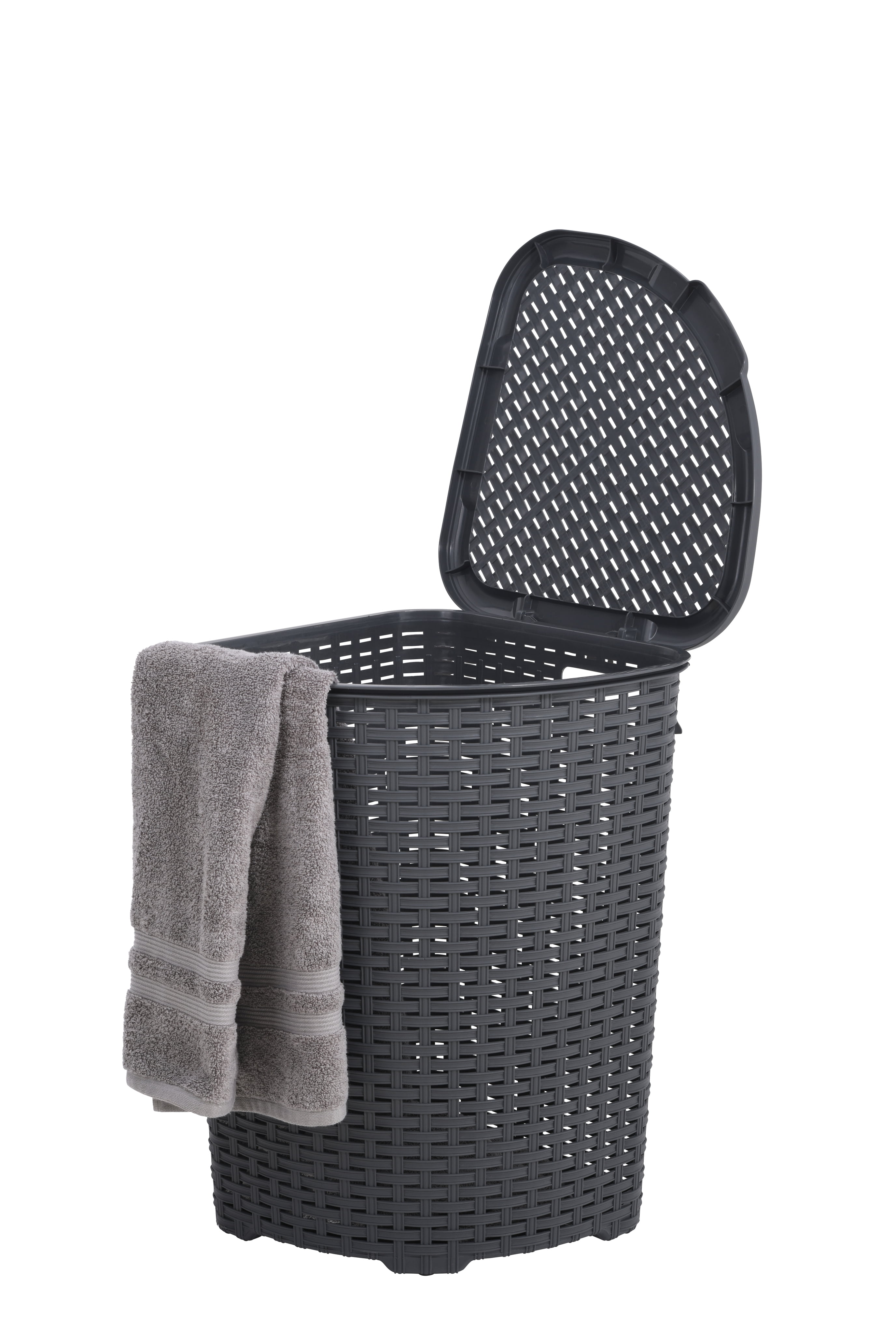 Corner Bamboo Hamper on sale Laundry Basket Washing Cloth Bin Storage Bag Lid Black