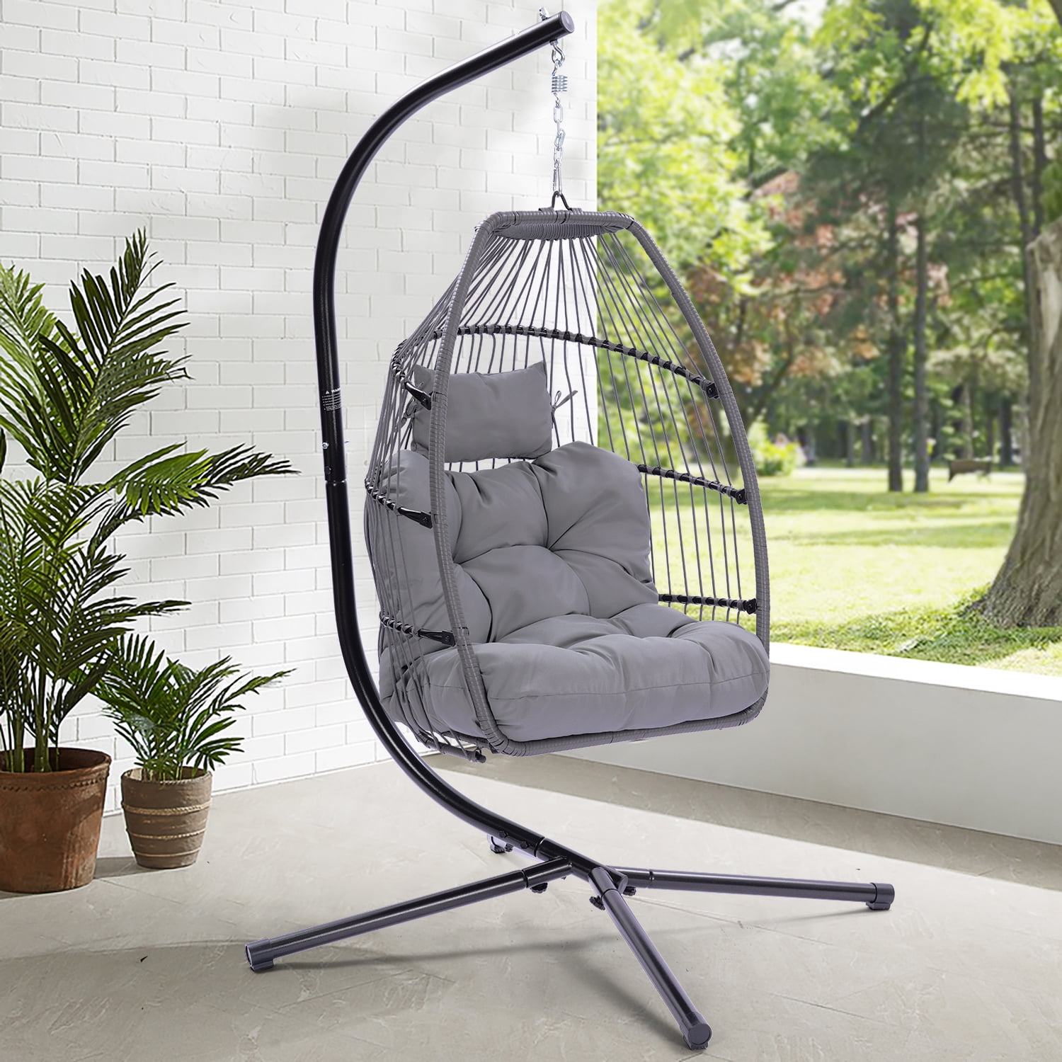 AnrLi Swing Egg Chair with Stand,Patio Wicker Hanging Chair Swing