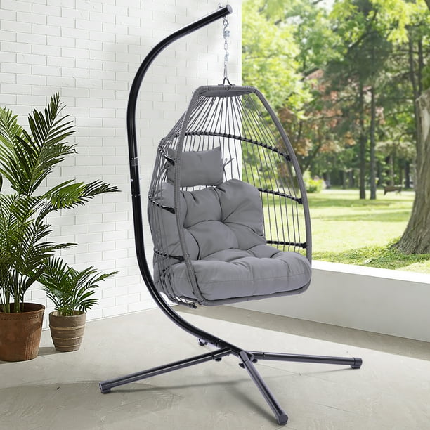 AnrLi Swing Egg Chair with Stand,Patio Wicker Hanging Chair Swing