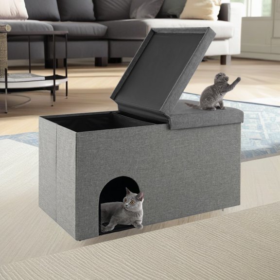 Demi Bonn 35" Hidden Cat Litter Box Enclosure Furniture with Urine Proof Litter Mat, Pet House for Indoor Cats, Living Room Cat Condo Bed Cave, Gray