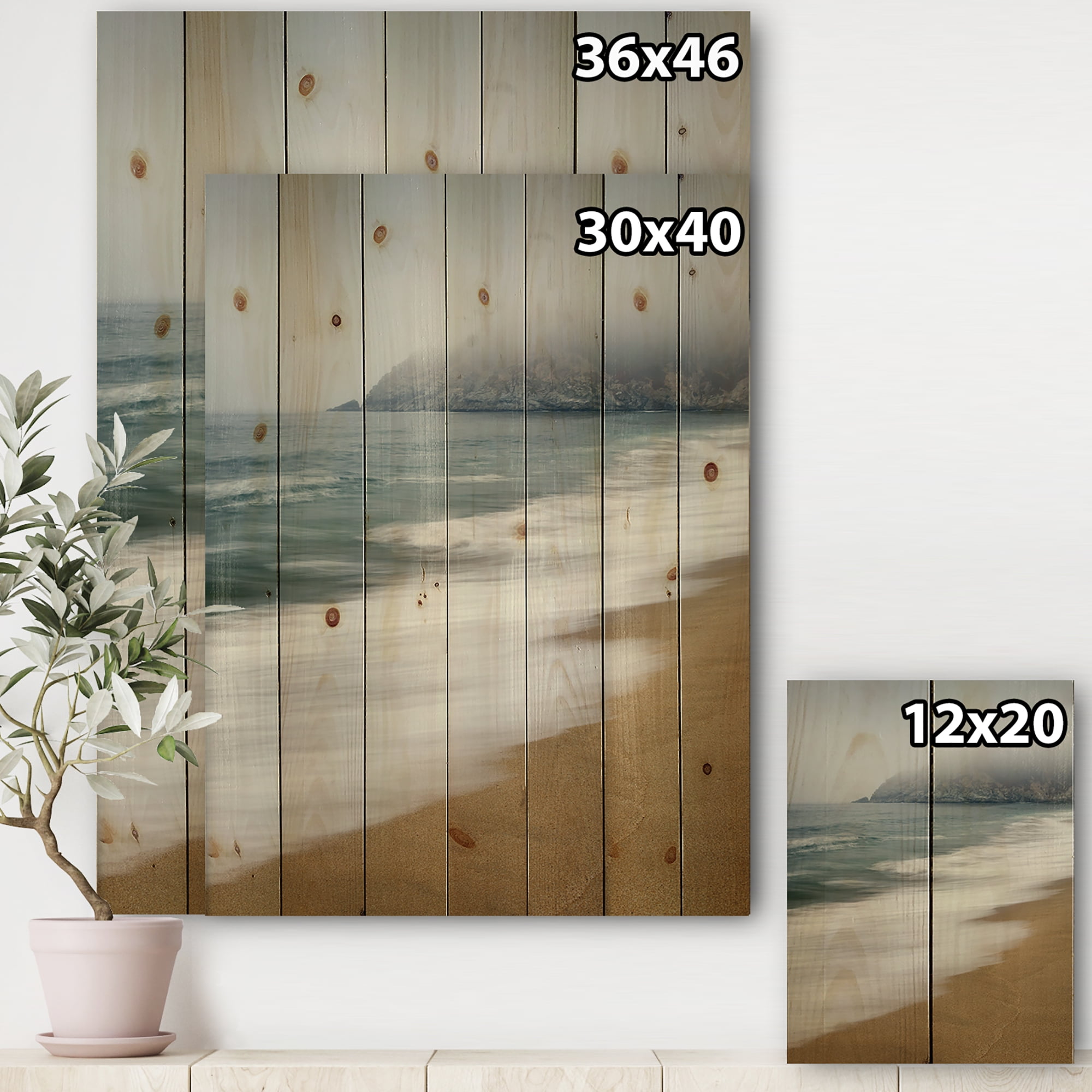 Designart 'Gray Whale Cove' Nautical & Coastal Print on Natural Pine Wood
