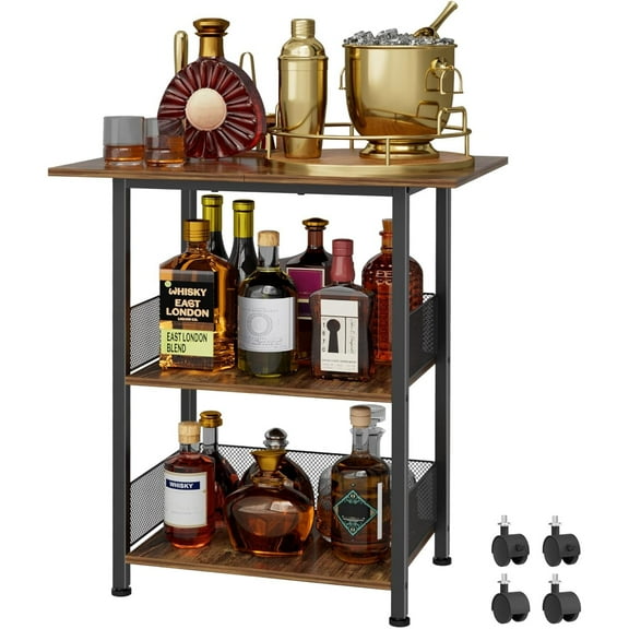Bar Cart, 3-Tier Bar Cabinets Mini Bar Serving Cart Drink Cart Wine Table Whiskey Liquor Bottle Display Stand, Corner Cabinet for Kitchen, Dining Room, Living Room, Black