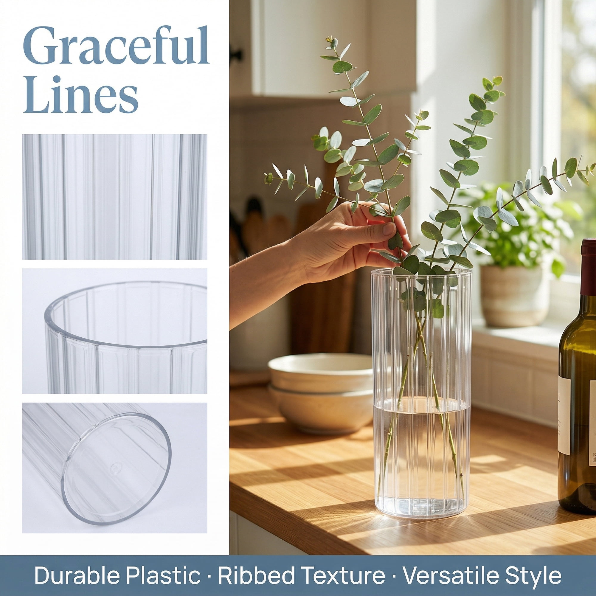 Unique Bargains Acrylic Cylinder Vase Clear Tall Plastic Vase Clear 3.9"L x 3.9"L x 9.8"H