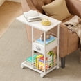 thumbnail image 2 of Rolling Side Table with Storage, White Bedside Table with Wheels, Accent C Table for Sofa, Portable Desk on Wheels, Modern Night Stand, Overbed Table for Bedroom, C Shaped End Tables Living Room, 2 of 7