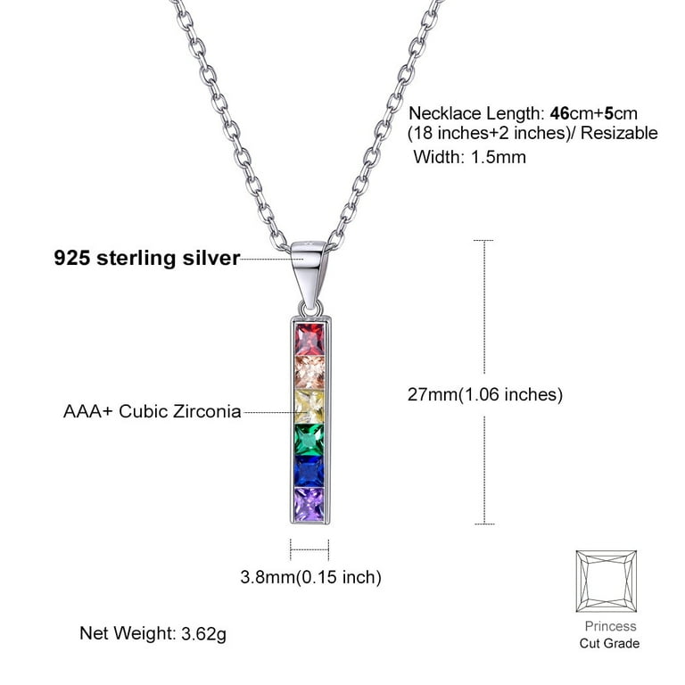 Sterling Silver Colorful Rainbow CZ Vertical Bar 16 Sterling Silver Colorful Rainbow CZ Vertical Bar 16