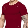 thumbnail image 4 of Qarigey Camisetas de cuello de modal para hombre, camiseta de manga corta curvada ahuecada sólida informal Camisetas rojo METRO, 4 of 6