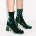 thumbnail image 2 of FSJ Women Classic Square Closed Toe Ankle Boots Side Zipper Chunky High Heel Mid Calf Stretch Short Bootie Comfortable Shoes Size 6 Green, 2 of 4