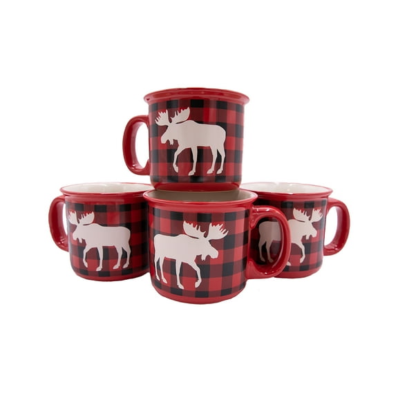 LazyOne Novelty Mugs, Funny Gift Mug for Family, Friends, or Coworkers in your Office, Set of 4, Moose Plaid