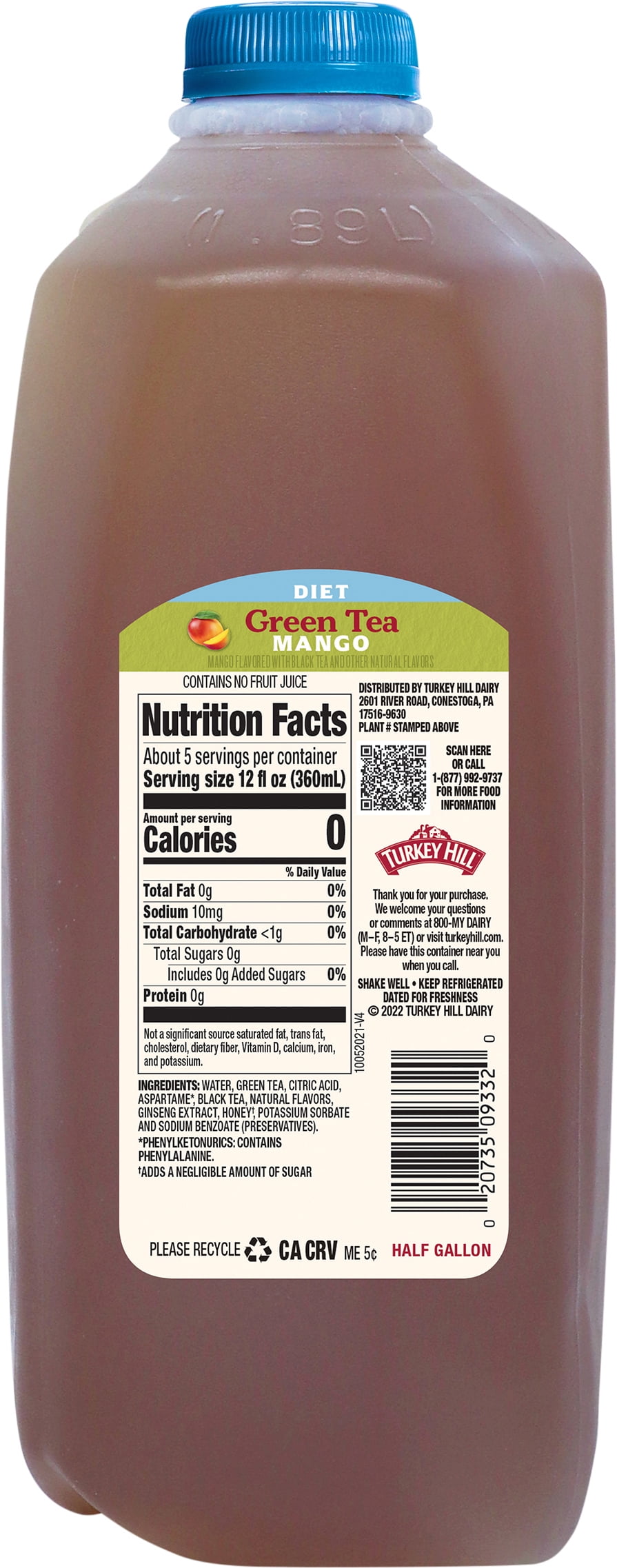 Turkey Hill Diet with Ginseng and Honey Mango Green Tea, Half Gallon