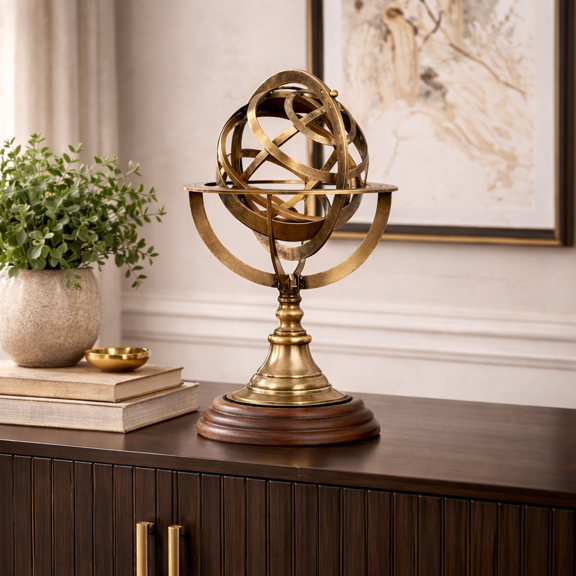 Expobazaar Armillary | Decorative 4" Brass Armillary Sphere on Base