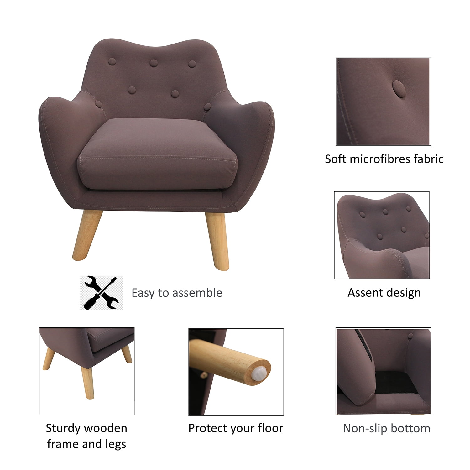 Kadyn Child Accent Armchair, Fabric Single Sofa Chairs with wooden legs, Upholstered Arm Chair for kids, Purple Kadyn Child Accent Armchair, Fabric Single Sofa Chairs with wooden legs, Upholstered Arm Chair for kids, Purple