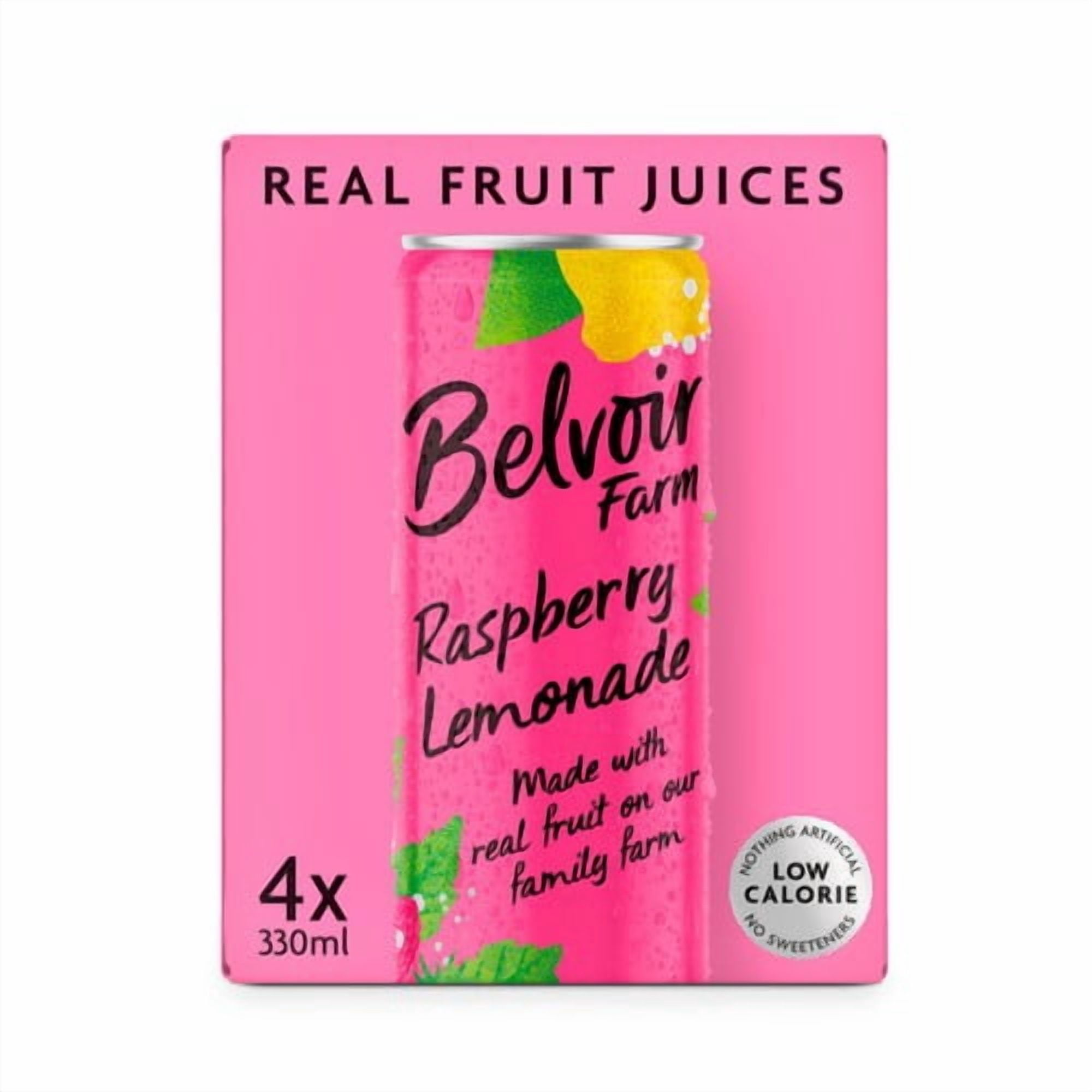 Belvoir Farm Delicious & Light Raspberry Lemonade 4 x 330ml, British Import (Pack of 2)