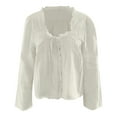 thumbnail image 5 of White Womens Blouses Women Long Sleeve Lace Blouse Tops Vacation Front Tie Solid Elegant Tops Ladies Tops and Blouses, 5 of 6