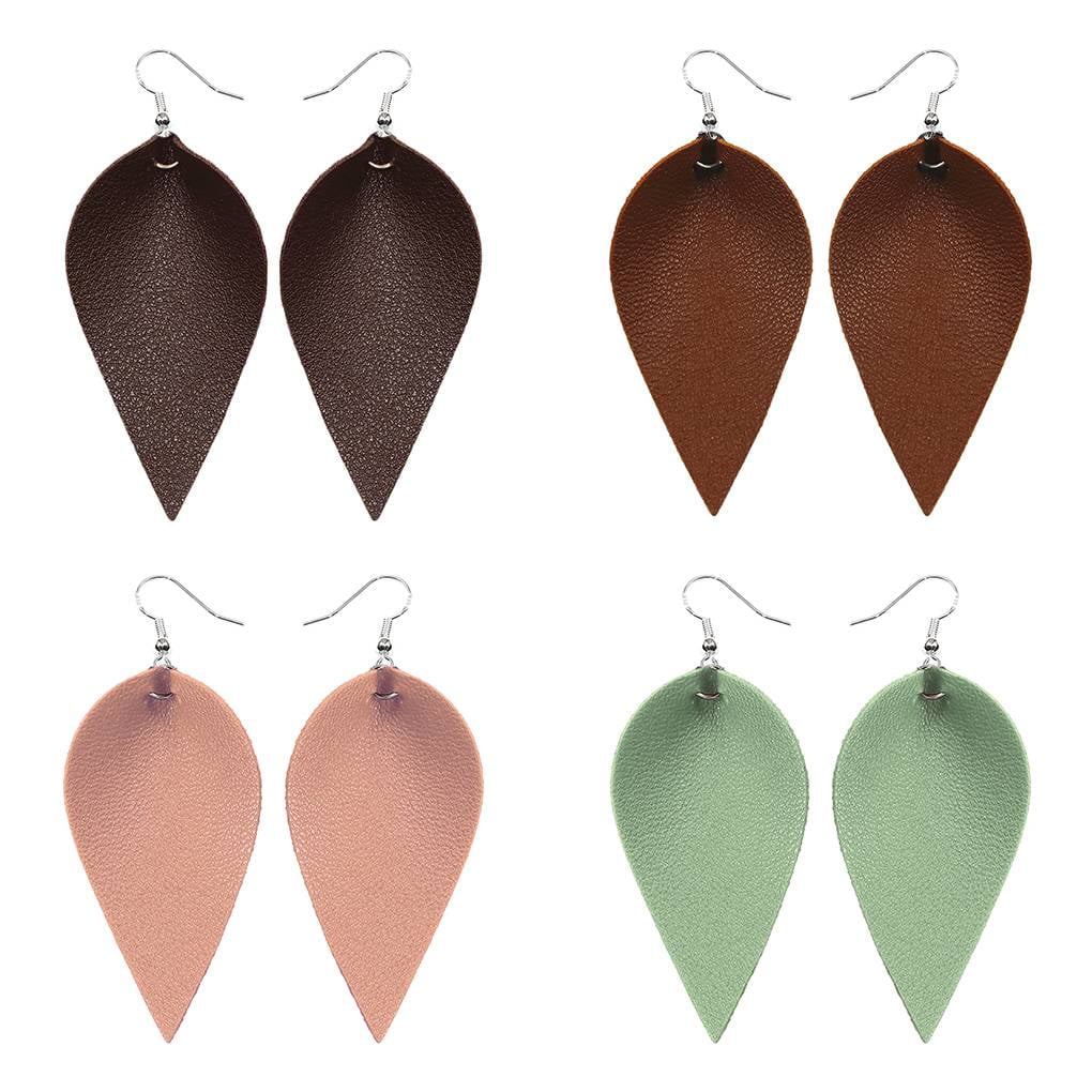Stacked leather and metal earrings