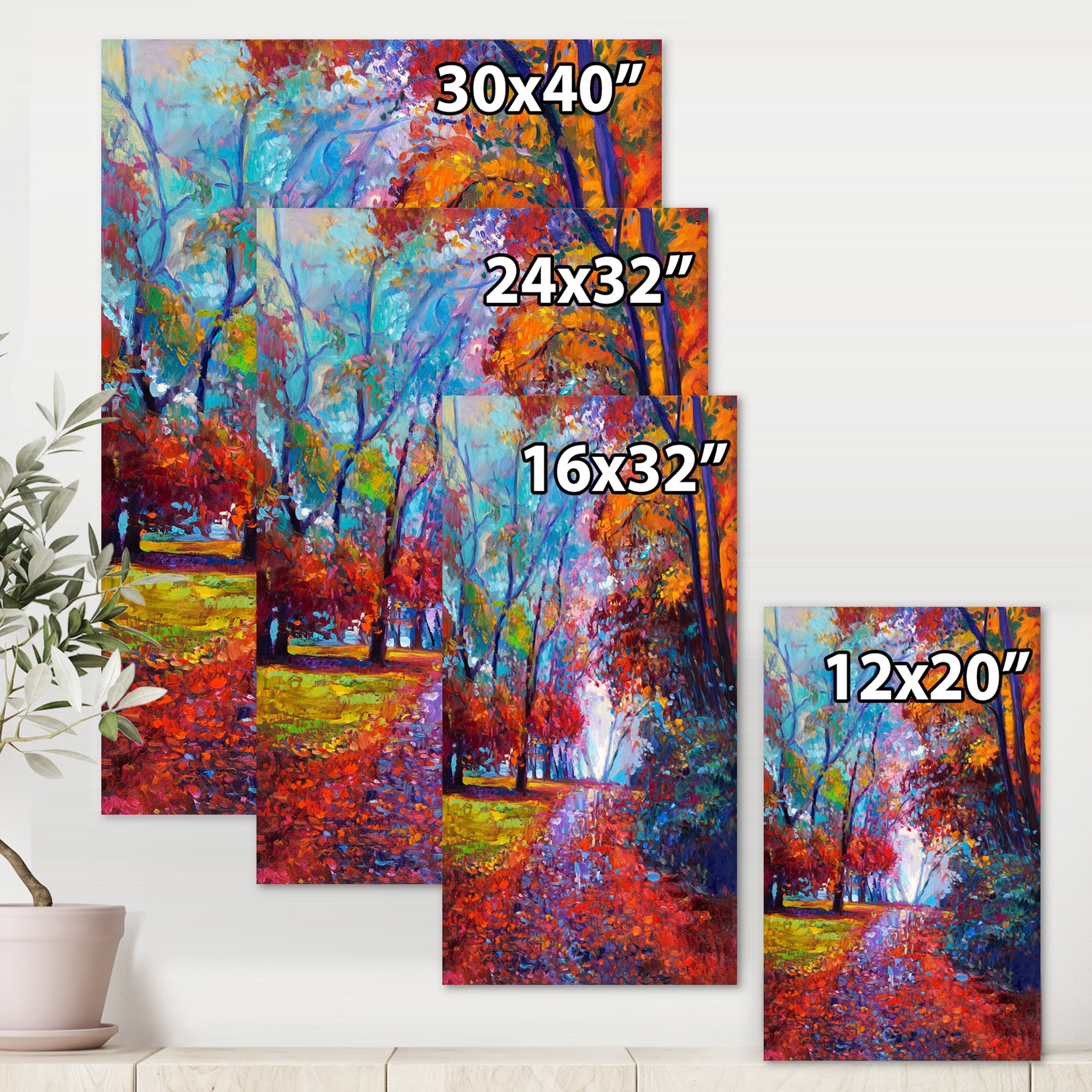 Designart ' Red Autumn Landscape With Little Road ' Traditional Canvas Wall Art Print