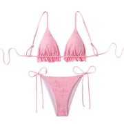 Micro Bikinis for Women Halter Tie Neck Triangle Bra String Thong with Built-In-Bra