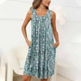 thumbnail image 2 of CaComMARK PI Women Nightdress Florals Print Sleeveless Pleated U Neck Sleepwear with Pockets Blue XXL(XXL), 2 of 7