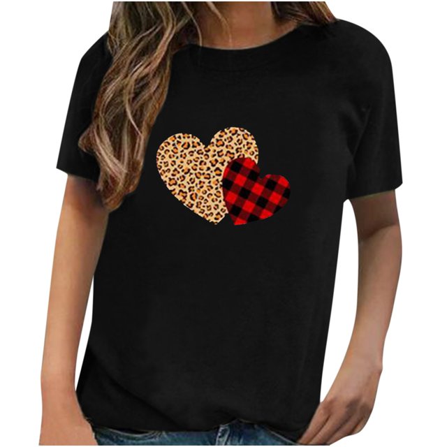 Pompotops T-Shirt Décontracté à Manches Courtes pour Femmes avec Impression d'Amour