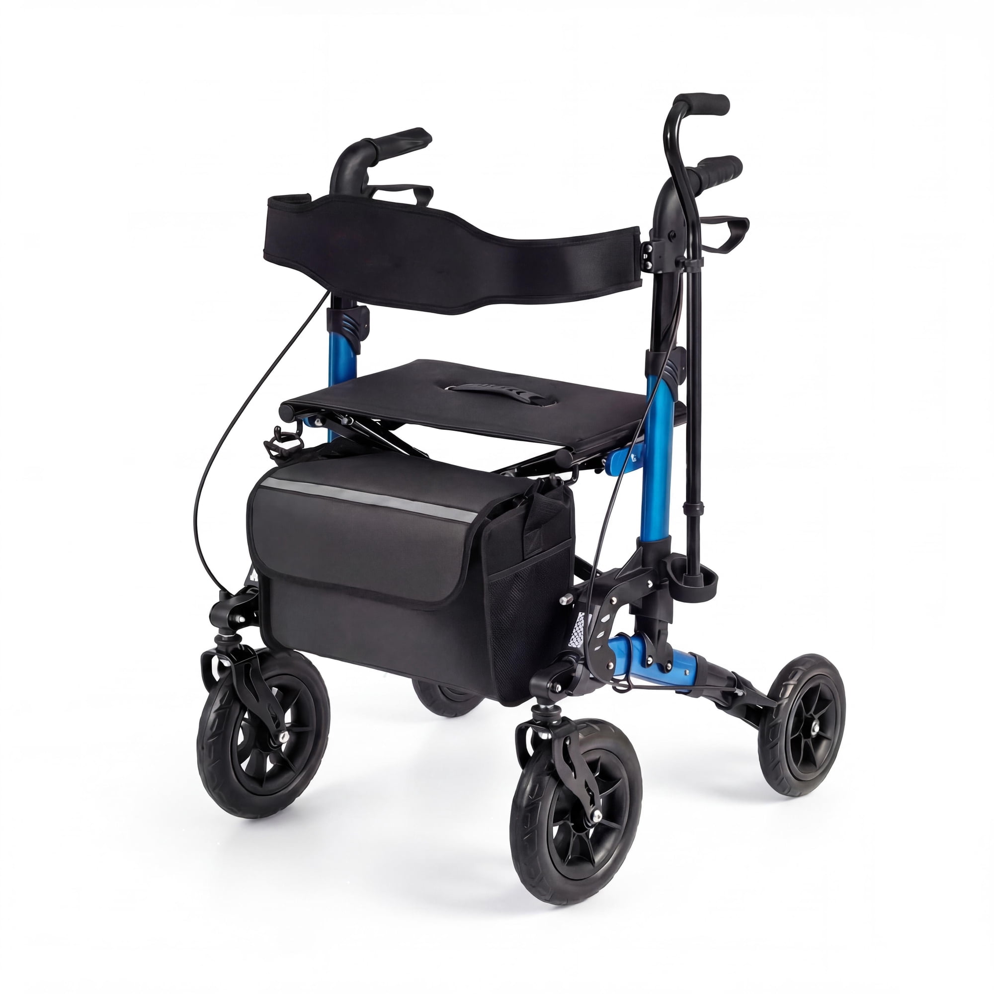 ELLEGNT Rollator Walker with Seat and Spring Suspension - Mobility Aid for Seniors Blue + Black