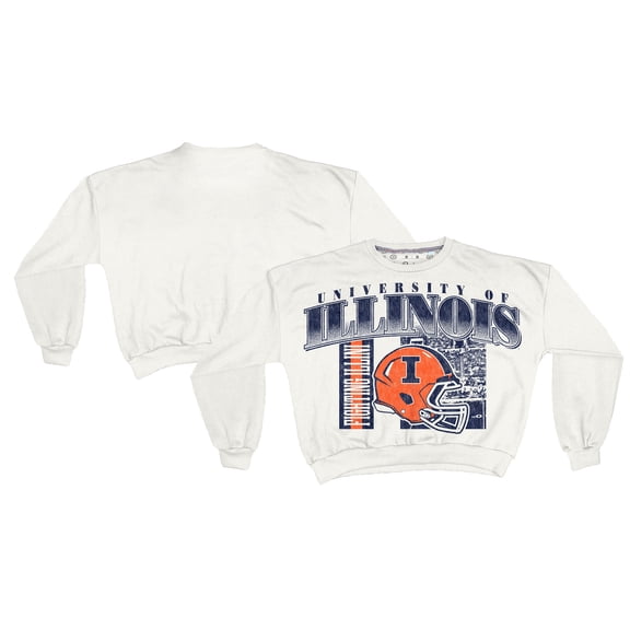 Women's Pressbox White Illinois Fighting Illini Oversized Janice Retro Waist-Length Sweatshirt