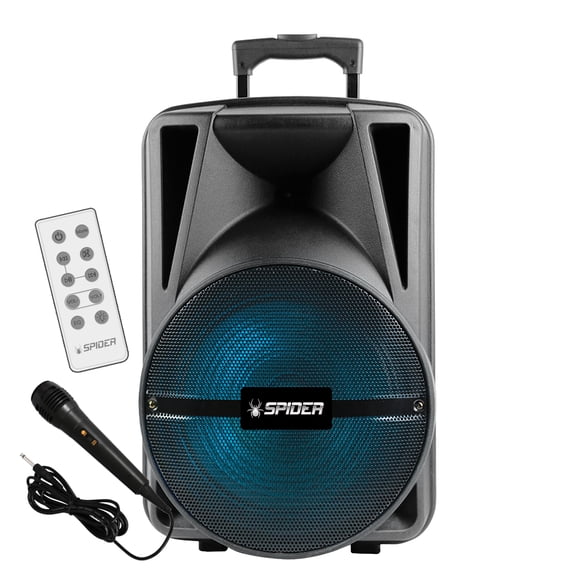 BOCINA AMPLIFICADA 15" SPIDER RECARGABLE, USB, SD, BLUETOOTH, CONTROL REMOTO, MICROFONO SR-BAF153 Spider SR-BAF153