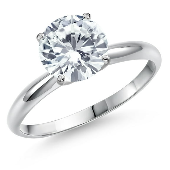 Gem Stone King 14K White Gold Moissanite Solitaire Engagement Ring for Women | 1.90 Cttw | Round 8MM | Gemstone Birthstone | Size 6