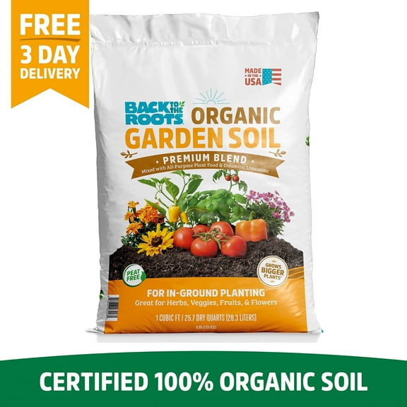Organic Garden Soil (1 cu.ft.) 100% USA Made & Peat-Free, Blended with Organic Fertilizer