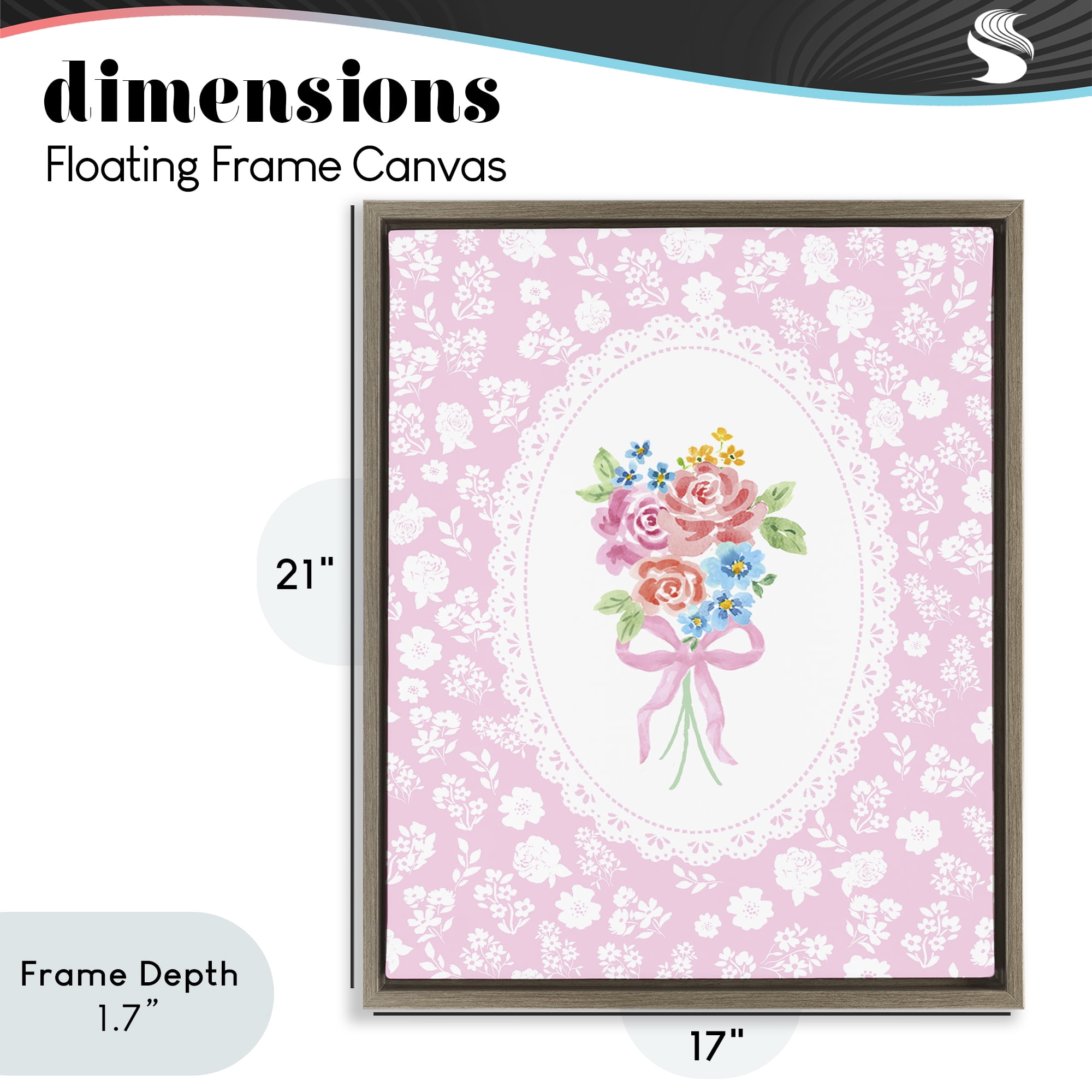 Stupell Industries Pink Feminine Bouquet Brown Framed Floater Canvas Wall Art, design by Corinne Haig