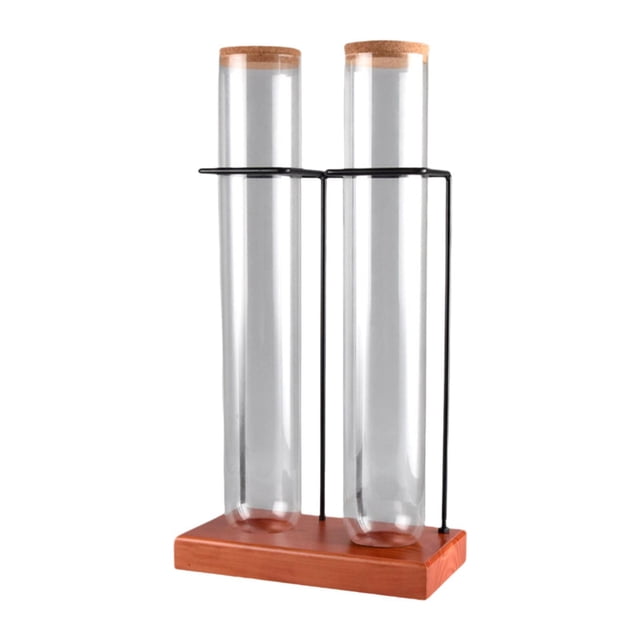 Luzkey Coffee Bean Container Sturdy Coffee Bean Cellars Desktop Decoration Airtight Glass Tube with Wooden Base for Kitchen Cafes Restaurant double tube