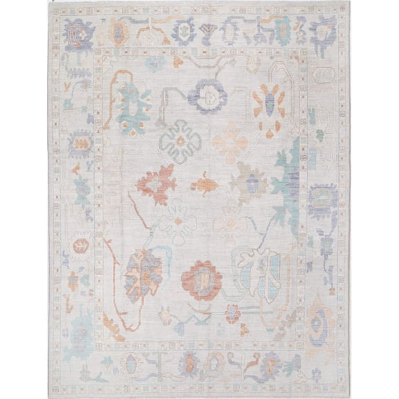 Hand Knotted Oushak Wool Rug - 9'0'' x 11'11''