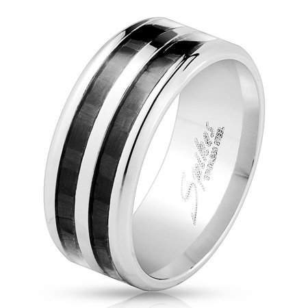 stainless band inlay 9mm fiber carbon wide ring steel double
