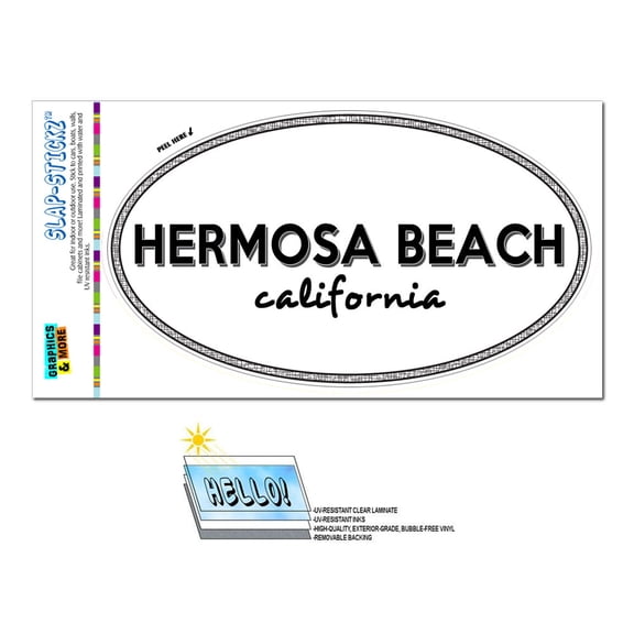 Hermosa Beach, CA - California - Black and White - City State - Oval Laminated Sticker