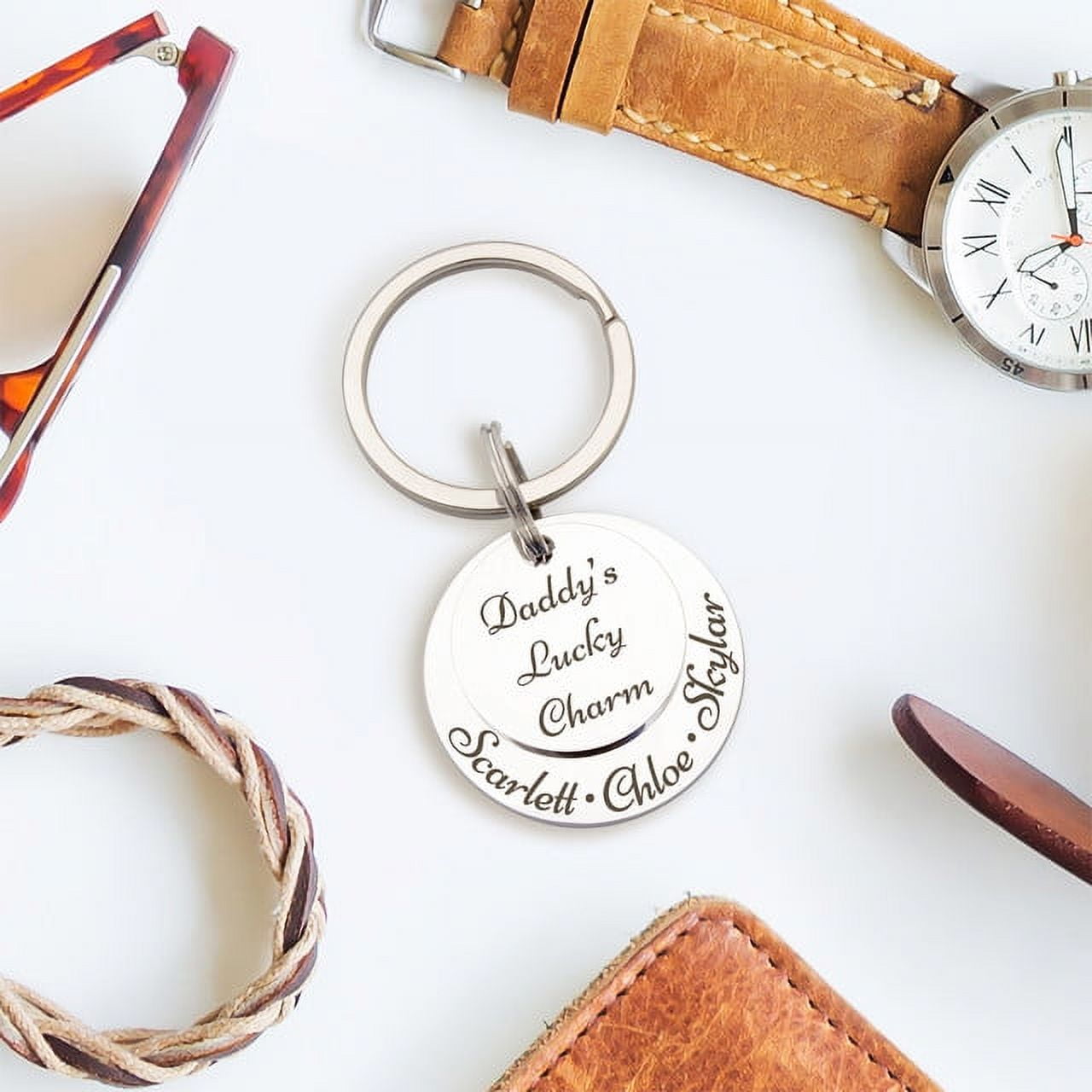 Anavia "Daddy's Lucky Charm" Father's Day Gift for Dad - Engraved Stack Keychain Stainless Steel - Father's Day Gift - Gift for Him - Custom Keychain - World's Best Dad - #1 Dad - Gift from Kids